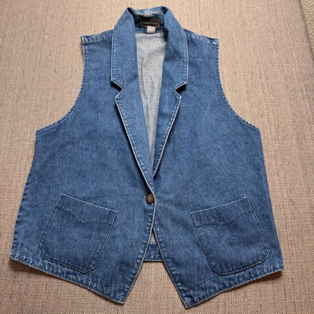 Willowbend Women's Vintage Blue Denim Vest Medium Wash Single Button USA Made M